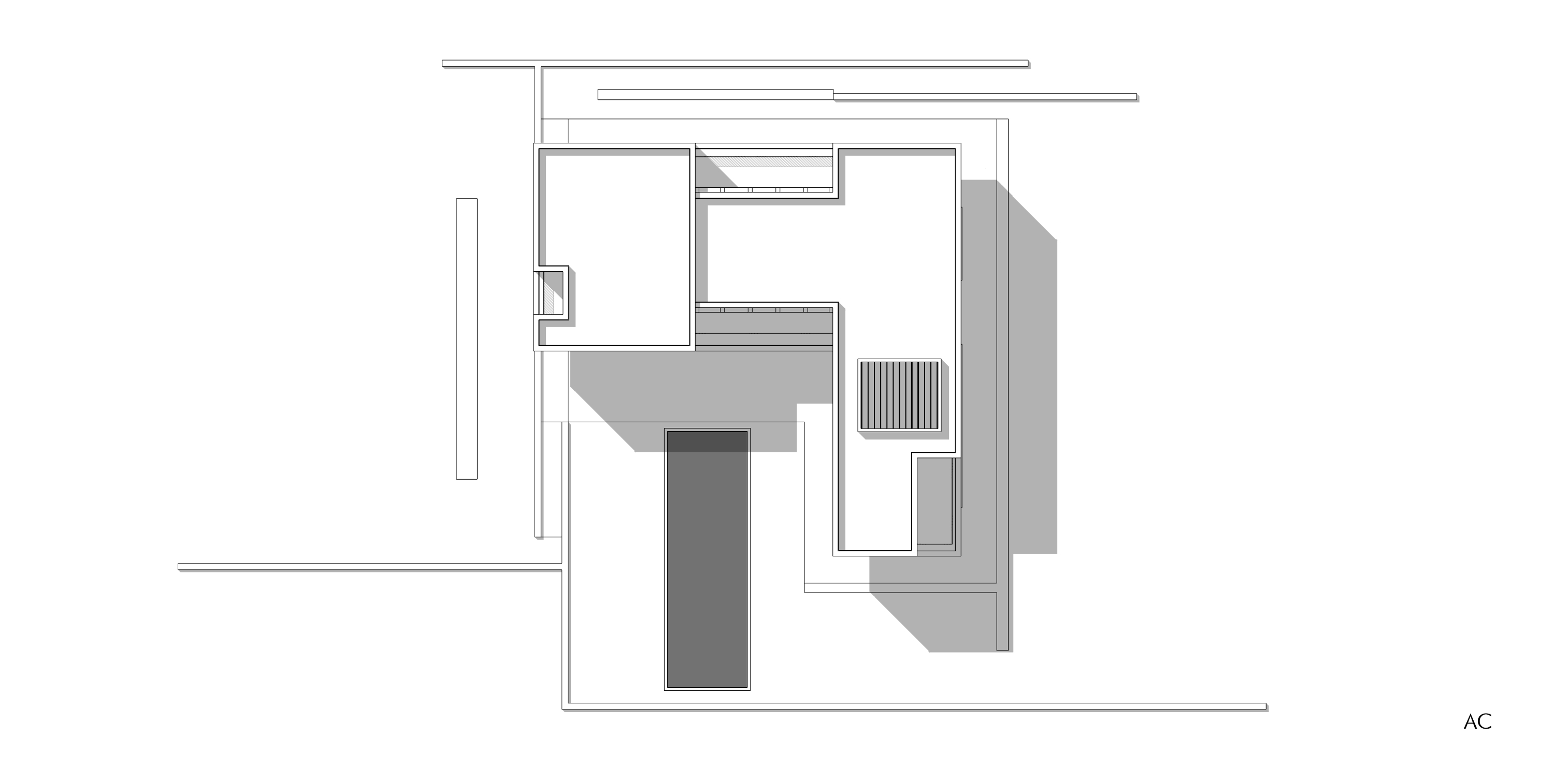 planimetria con ombre - progetto fabbricato residenziale pianta ad L due livelli