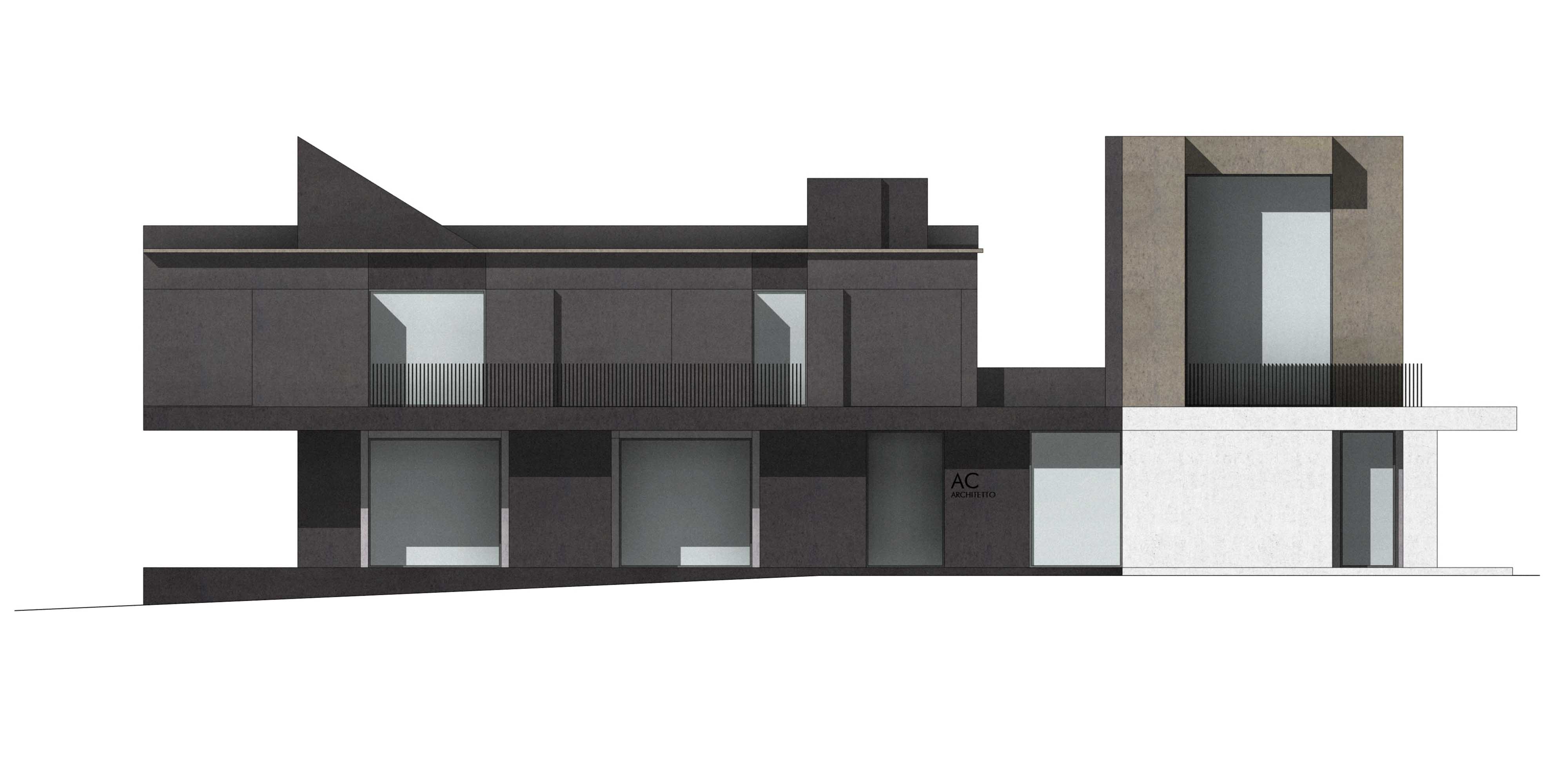 prospetto architettonico con texture e ombre - Progetto residenziale su due livelli